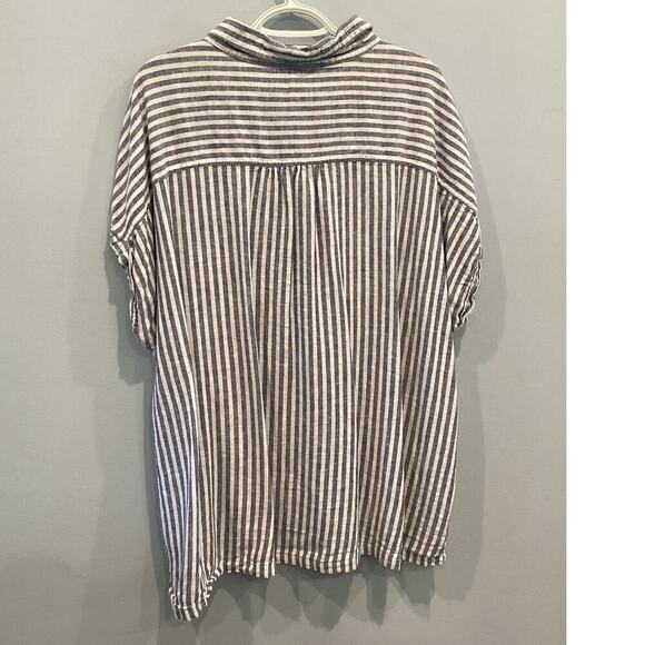 Orvis Women Linen Button Up Shirt Plus Size XXL Blue White Stripe Nautical Beach - Picture 4 of 9